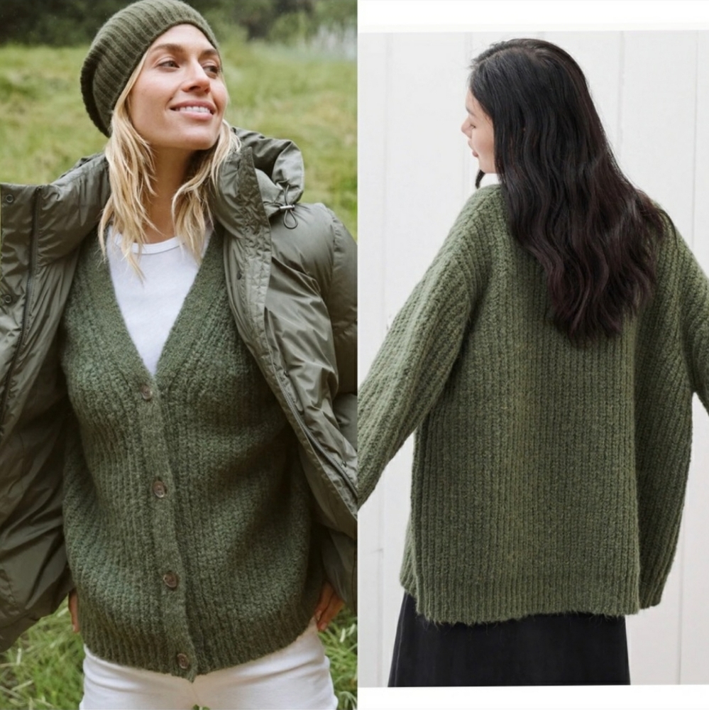 Jenni Kayne Cocoon olive green alpaca Oversized Cardigan size L